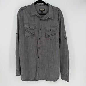 Helix Button Down Shirt Men XXL Gray Athletic Fit Utility Military Y2K Gorpcore